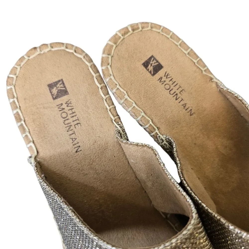 White Mountain Women's 6 Wedge Thong Jute Gold Shimmer Sandals